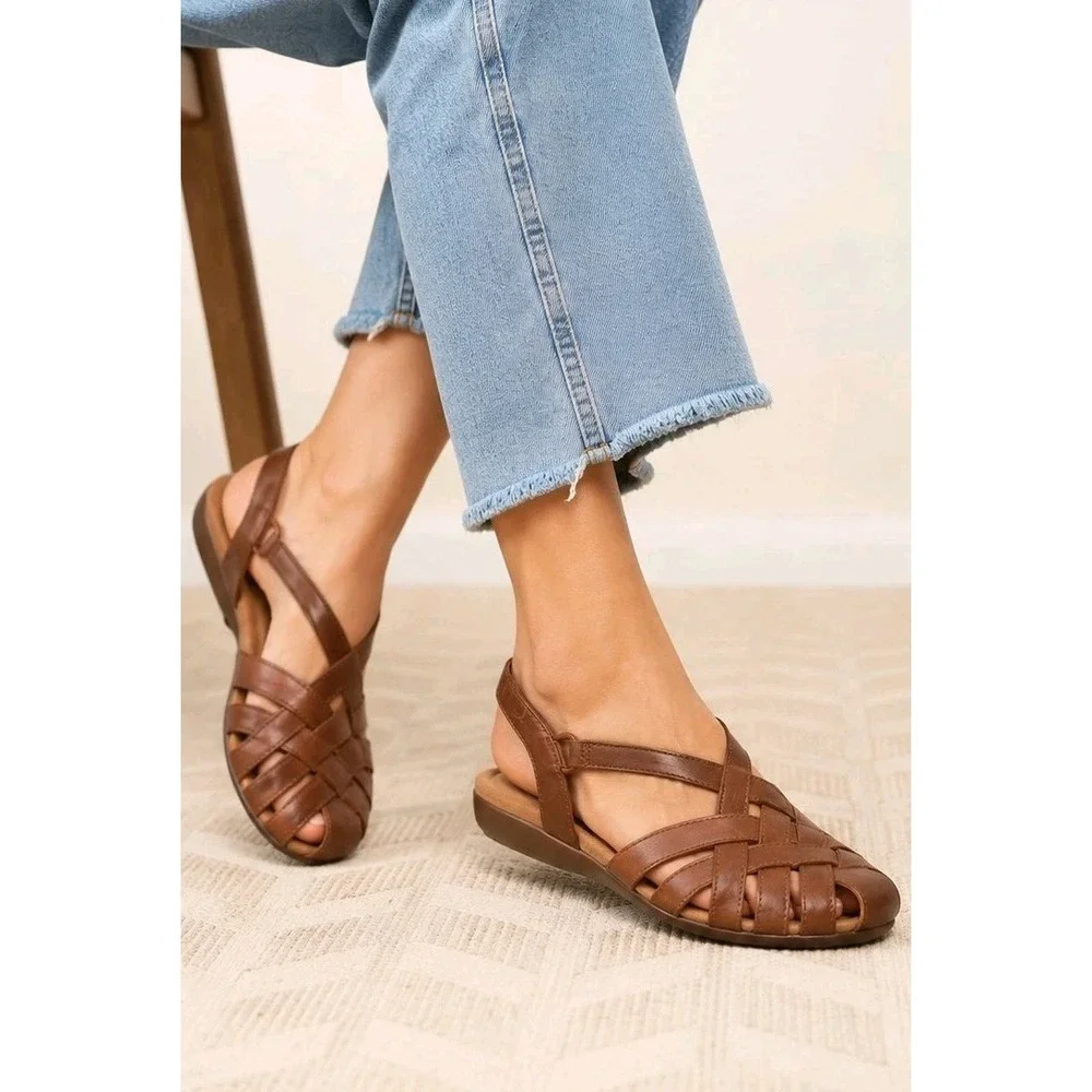 Earth Origins Womens Berri Round Toe Woven Slingback Quiet Luxury Sandals 10N